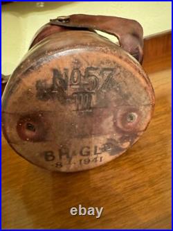 Antique Vintage English Gun Powder Cordite Carrier Leather Bucket W Coat Of Arms