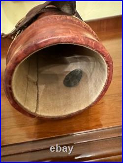 Antique Vintage English Gun Powder Cordite Carrier Leather Bucket W Coat Of Arms