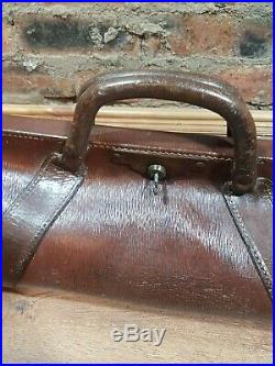 Antique / Vintage English Leather Cricket Kit Bag. Long Coffin Bat Holdall & Key