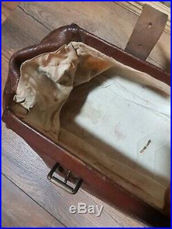 Antique / Vintage English Leather Cricket Kit Bag. Long Coffin Bat Holdall & Key