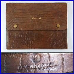 Antique Vintage English Leather Faux Crocodile Passport Travel Wallet, Calfskin