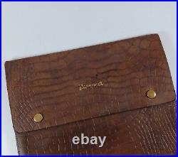 Antique Vintage English Leather Faux Crocodile Passport Travel Wallet, Calfskin