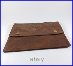 Antique Vintage English Leather Faux Crocodile Passport Travel Wallet, Calfskin