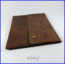 Antique Vintage English Leather Faux Crocodile Passport Travel Wallet, Calfskin