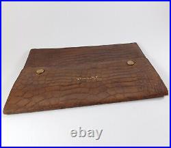 Antique Vintage English Leather Faux Crocodile Passport Travel Wallet, Calfskin