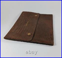 Antique Vintage English Leather Faux Crocodile Passport Travel Wallet, Calfskin