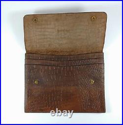 Antique Vintage English Leather Faux Crocodile Passport Travel Wallet, Calfskin