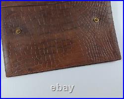 Antique Vintage English Leather Faux Crocodile Passport Travel Wallet, Calfskin