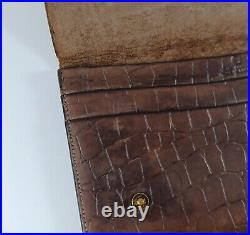 Antique Vintage English Leather Faux Crocodile Passport Travel Wallet, Calfskin