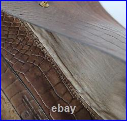 Antique Vintage English Leather Faux Crocodile Passport Travel Wallet, Calfskin