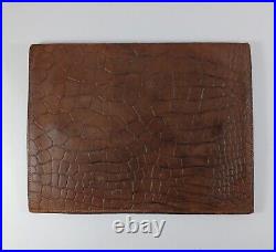 Antique Vintage English Leather Faux Crocodile Passport Travel Wallet, Calfskin