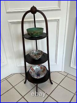 Antique Vintage English Mahogany 3 Tier Cake Tea Display Plant Stand