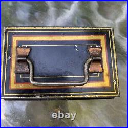 Antique/Vintage English Make Tin Hinged Lid Trinket Cash Box