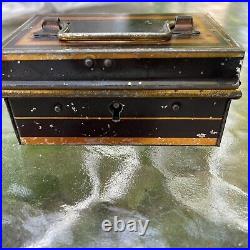 Antique/Vintage English Make Tin Hinged Lid Trinket Cash Box