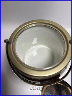 Antique Vintage English Oak And Silver Plate Biscuit Barrel With Porcelain Liner
