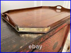 Antique Vintage English Oak Barware Serving Tray With Brass Accents