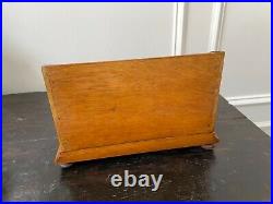 Antique Vintage English Oak Stationary Letter Box Rack & Inkwell Stand Pad Feet