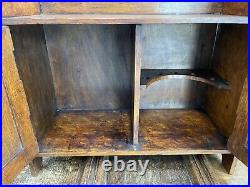 Antique Vintage English Oak Wood Tobacco Pipe Cabinet W Hand Carving