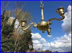 Antique Vintage English Old Art Nouveau 3 Arm Brass Gothic Chandelier