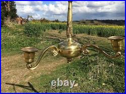 Antique Vintage English Old Art Nouveau 3 Arm Brass Gothic Chandelier