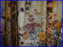 Antique Vintage English Oriental Linen Fabric For Curtains & Soft Furnishings