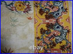 Antique Vintage English Oriental Linen Fabric For Curtains & Soft Furnishings