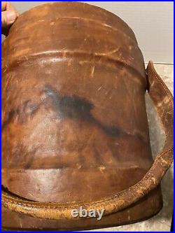 Antique Vintage English Printed Leather Cordite Bucket With Coat Of Arms