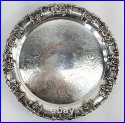 Antique Vintage English Sheffield Silverplate Salver Tray Platter Grape Motif