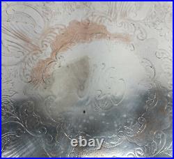 Antique Vintage English Sheffield Silverplate Salver Tray Platter Grape Motif