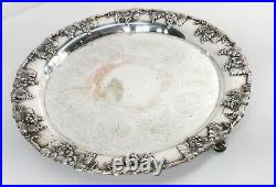 Antique Vintage English Sheffield Silverplate Salver Tray Platter Grape Motif