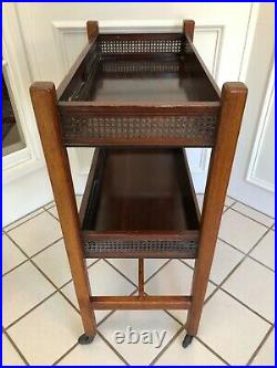 Antique Vintage English Victorian Mahogany Side Table Trolley On Casters
