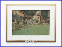 Antique Vintage English Walled Garden Watercolour Painting Flowers Framed