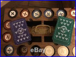 Antique Vintage English Wood Poker Chip and Card Box Gambling Wimbledon Cards