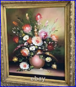 Antique/Vintage Flower in vase Still Life Original Oil Painting on canvas/framed