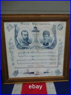 Antique Vintage Framed British Empire Union Jack Flag Silk Handkerchief