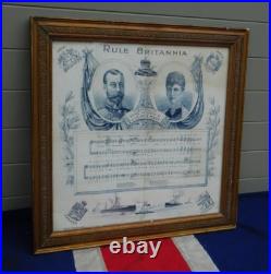 Antique Vintage Framed British Empire Union Jack Flag Silk Handkerchief
