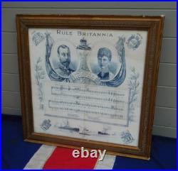 Antique Vintage Framed British Empire Union Jack Flag Silk Handkerchief