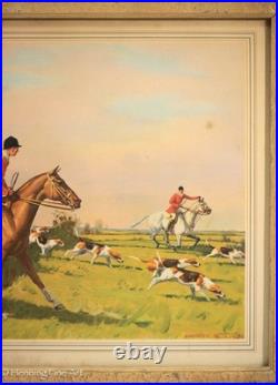 Antique / Vintage George Russe English Fox Hunt, Horse & Hounds, Framed & Lovely