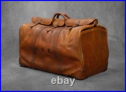 Antique Vintage Gladstone Kit Doctor's Leather Bag Brass English Travel Large
