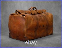 Antique Vintage Gladstone Kit Doctor's Leather Bag Brass English Travel Large