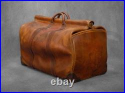 Antique Vintage Gladstone Kit Doctor's Leather Bag Brass English Travel Large