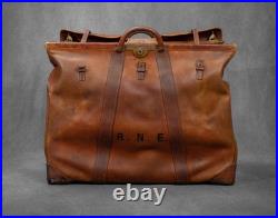 Antique Vintage Gladstone Kit Doctor's Leather Bag Brass English Travel Large