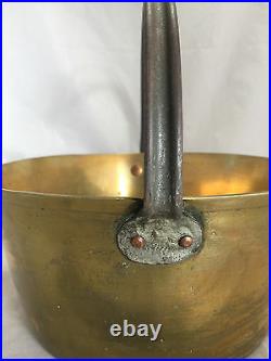 Antique Vintage Heavy Brass Metal English Kettle Pot Cauldron Copper Rivets