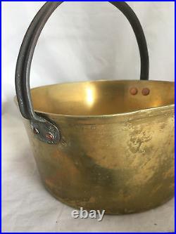 Antique Vintage Heavy Brass Metal English Kettle Pot Cauldron Copper Rivets