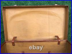 Antique Vintage Large Tan Leather English Suitcase c. 1920