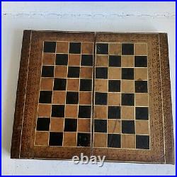 Antique Vintage Leather Bound Chess / Backgammon Board / Book English Games