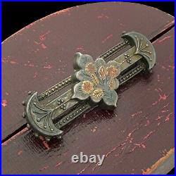 Antique Vintage Nouveau Sterling Silver 14k Gold English Floral Pin Brooch 5.4g