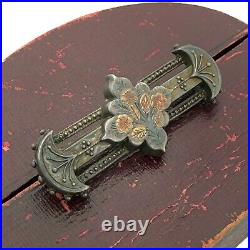 Antique Vintage Nouveau Sterling Silver 14k Gold English Floral Pin Brooch 5.4g