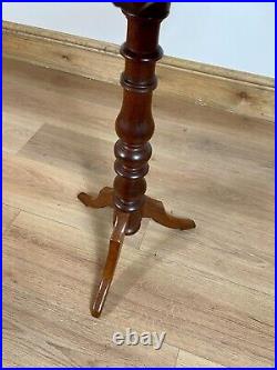 Antique Vintage Oak Plank Tilt Top Tripod Wine Side Lamp Or Supper Table