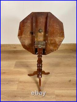 Antique Vintage Oak Plank Tilt Top Tripod Wine Side Lamp Or Supper Table